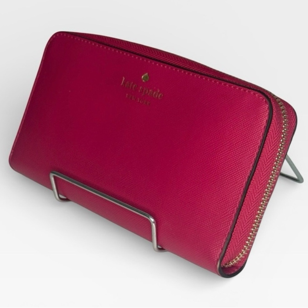 Kate Spade New York Pink Saffiano Leather Zip Around Wallet Continental - Picture 2 of 6
